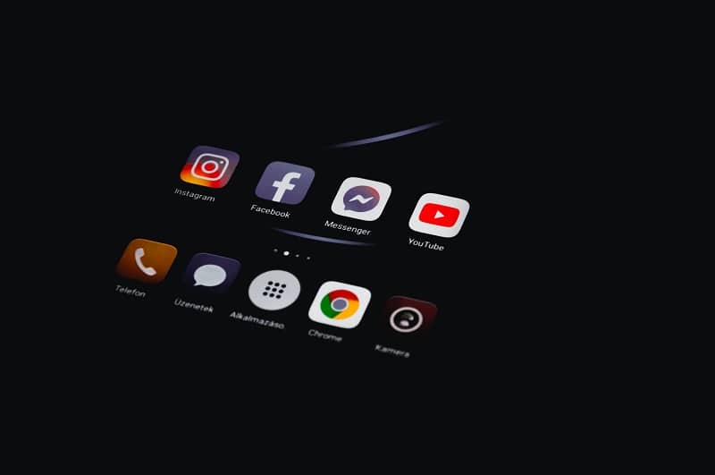 social media icons displayed on a smartphone screen