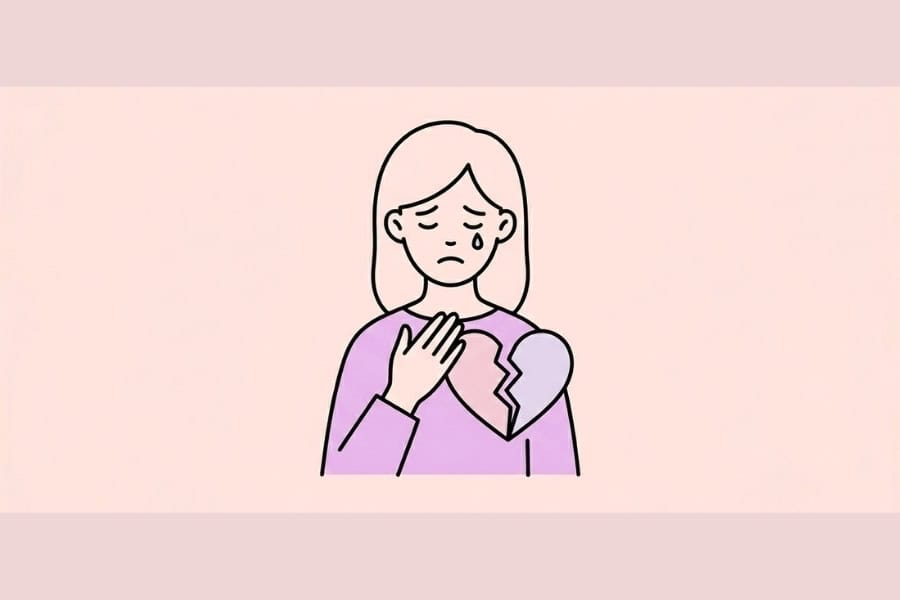 a graphic illustration of a woman with a broken heart