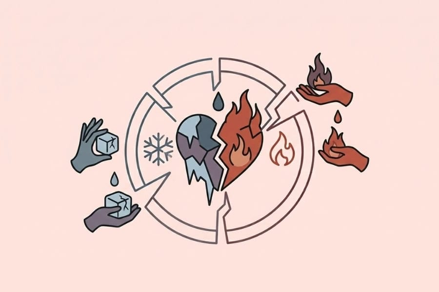 an illustration of a hot and cold man in a relationship