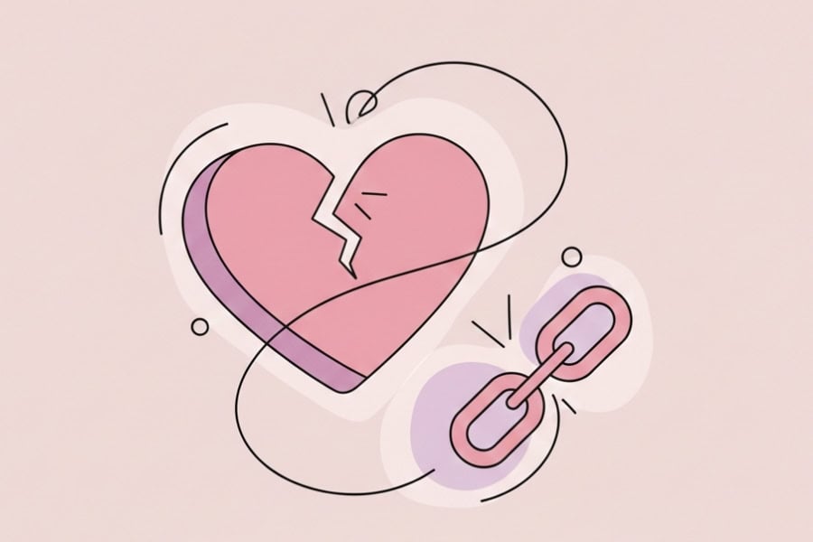 an illustration of a broken heart with chains